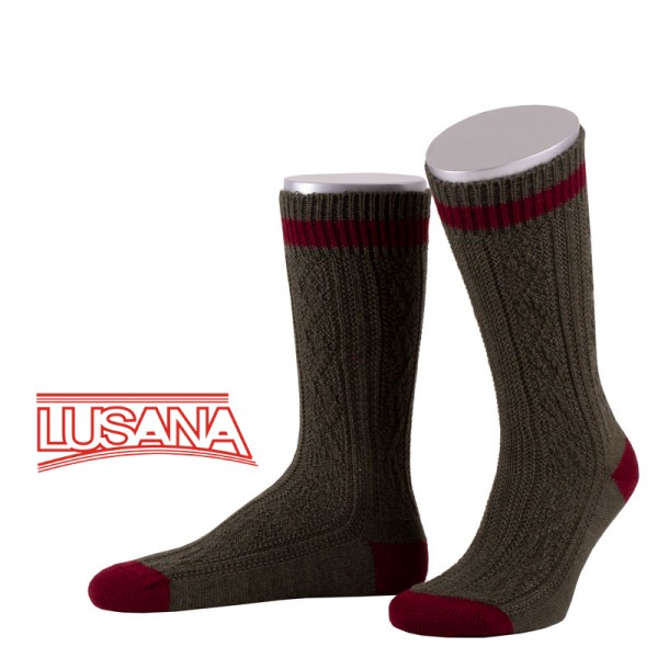 Herren Trachten Schopper Socken Lusana 2-farbiger Rand jägergrün/burgund