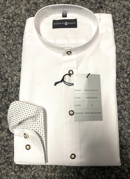 Trachtenhemd Langarm Slim fit G&#039;weih &amp; Silk weiß-grün