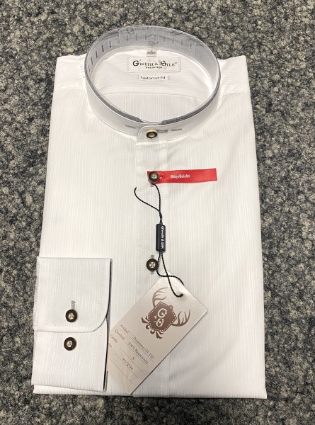 Trachtenhemd langarm G&#039;weih &amp; Silk weiß-grau