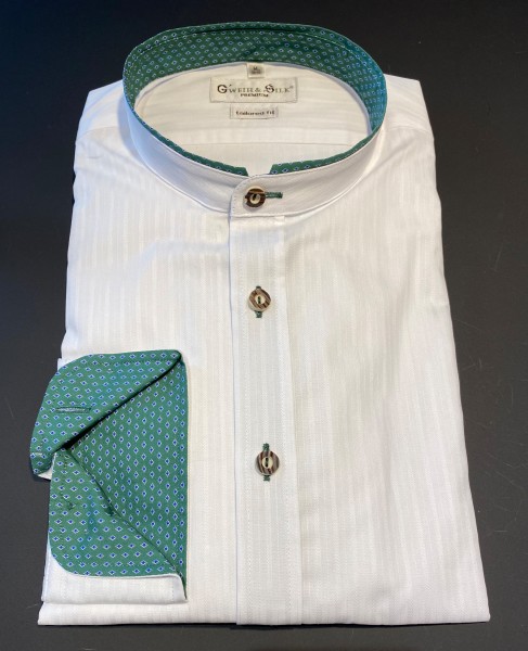 Trachtenhemd Langarm G´Weih &amp; Silk Deutensee weiß grün